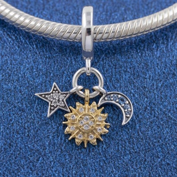 Pandora Two-tone Celestial Triple Dangle Charm - Picture 1 of 5